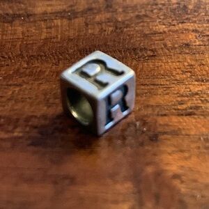 Silver Alphabet Block Letter R Bead / Pendant / Charm